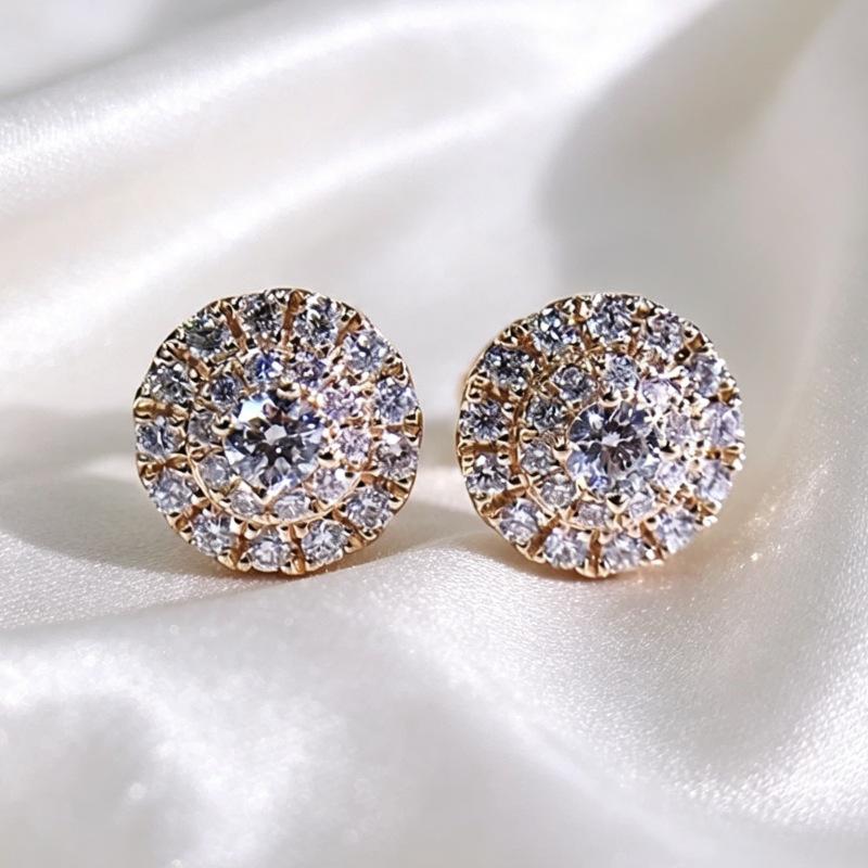 Popular stud earrings, round diamonds full of zircon copper earrings, women's, European and American classic trinkets
