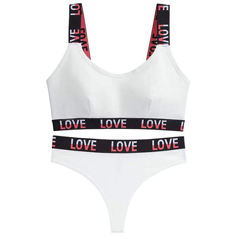 

TERMEZY Женский комплект бюстгальтера Push Up, сексуальный спортивный бюстгальтер с надписью, комплект стрингов с низкой талией, комплект нижнего белья без косточек из хлопка L