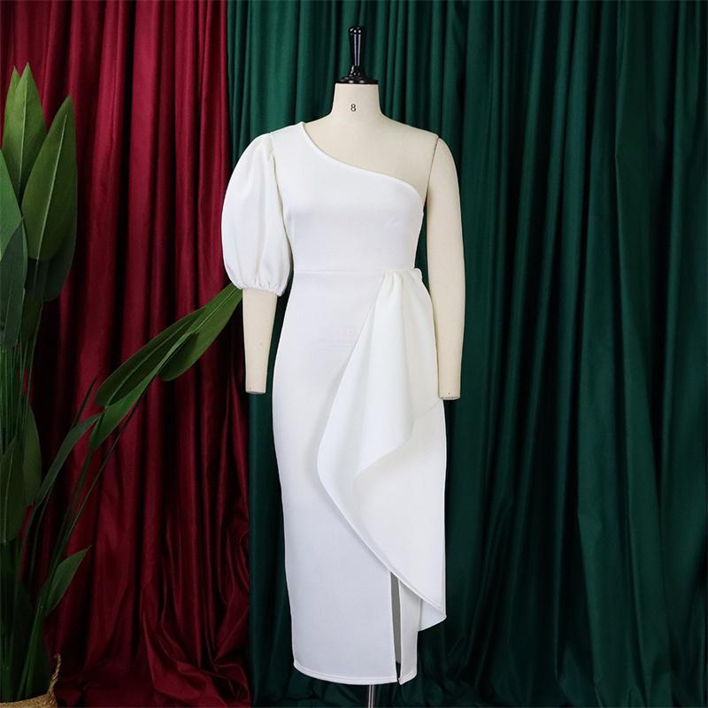 Collar Split Ruffled Dress Sexy Women's Dress Fashion Clothing Diagonal