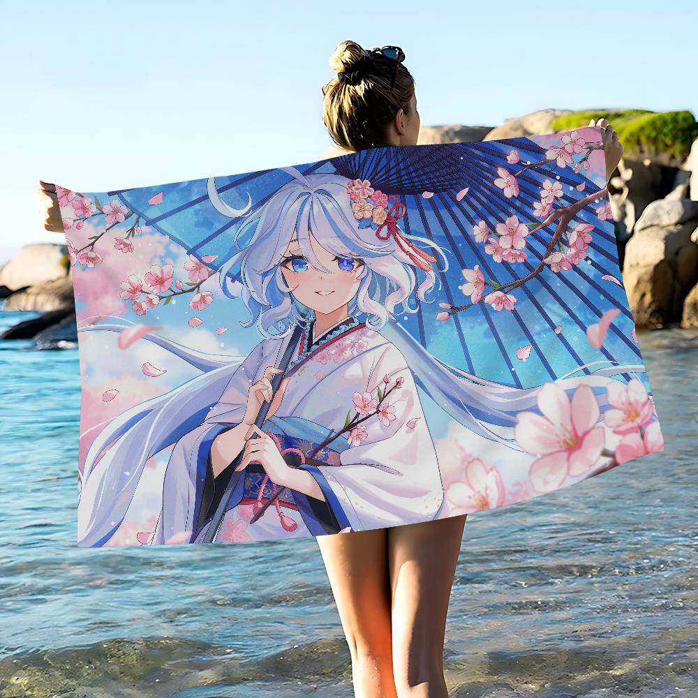 Game F-furina Anime Beach Swimming Towel Soft Absorbent Washcloth Children's Gifts For Kids Travel Camping Gym