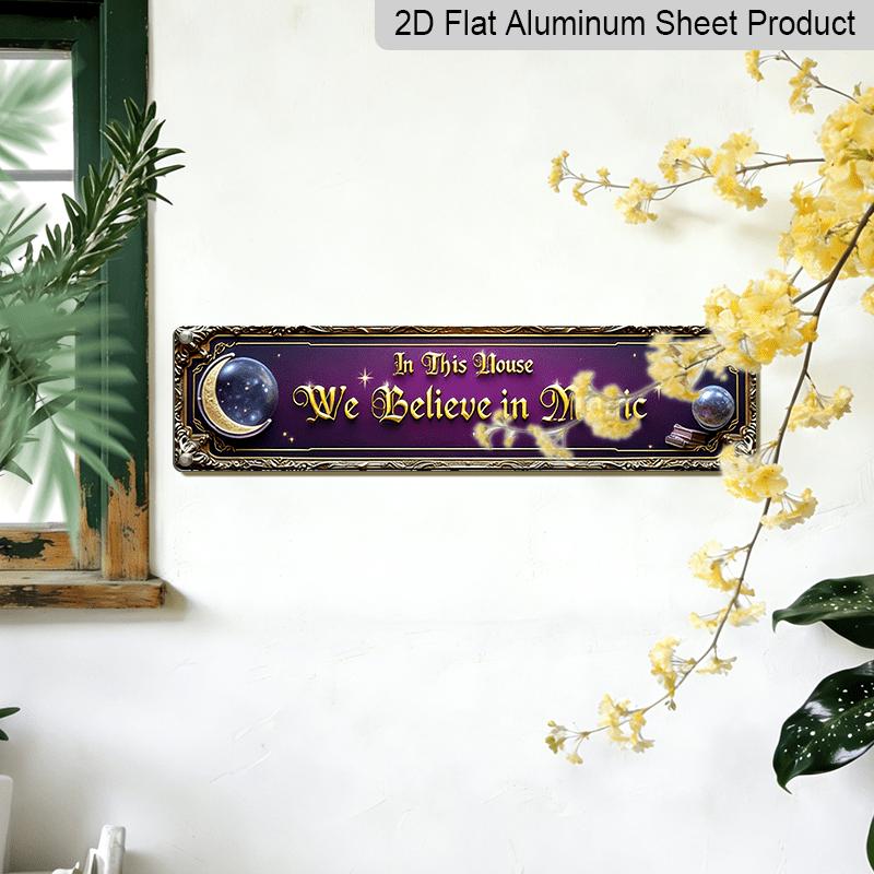 2D Flat - 1pc Magic House Metal Sign | Vintage Wizard Aluminum Decorative Sign with Golden Frame and Magic Symbols - Ideal for Home, Bars, Cafes