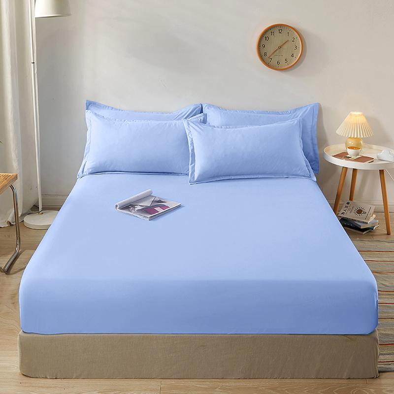 Fitted Bedsheet With Stretchy Band Plain Color Mattress Pads Protector For Individual Double King Bed Cotton Fabric 150/160/180X200