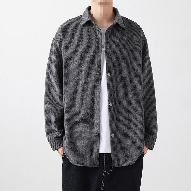 Men's Hong Kong Style Woolen Lapel Shirt Jacket - Spring/Autumn Casual