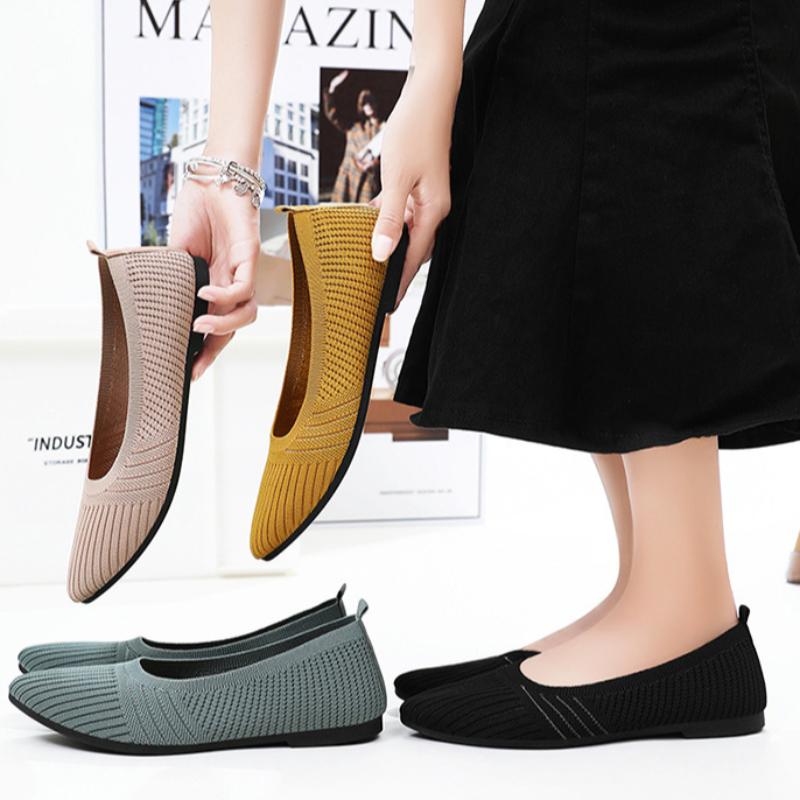Fashion Samilor Knit Ballet Flat Shoes Round Toe Flats for Women Casual Slip on Shallow Shoes Plus Size Office Boat Shoes Moccasins