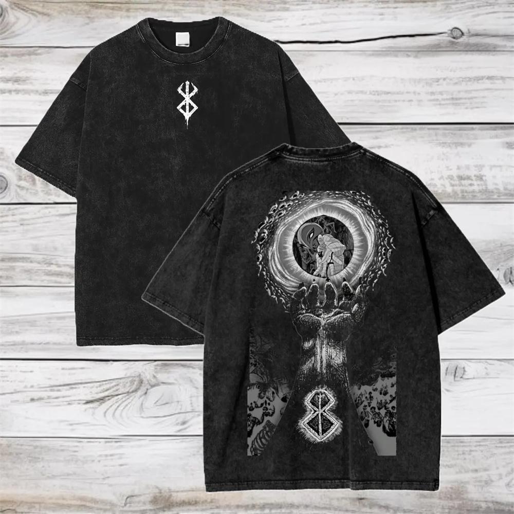 T-shirt in Cotone Anime Berserk Hip Hop Streetwear T-shirt Guts T-shirt Lavata Estate Uomo Casual Larga Manica Corta Harajuku
