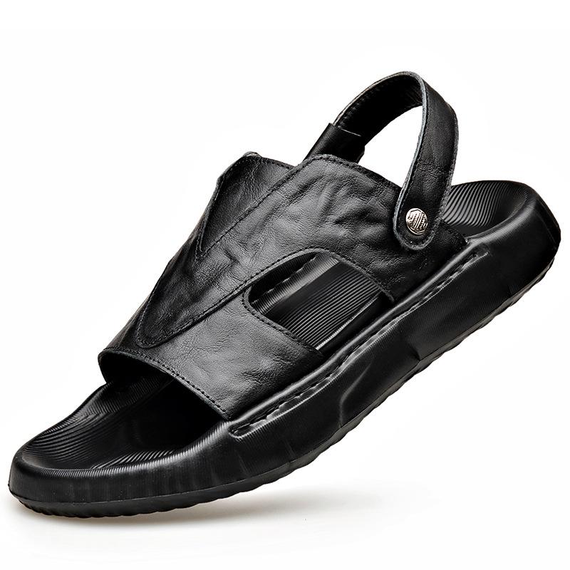 Men s Lightweight Summer Cowhide Sandals - Versatile, Breathable, Dual-Use for Beach  Home 40 чёрный