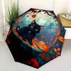 Halloween Black Cat with Pumpkins Round Rug Umbrella, Portable 3-Fold Compact Umbrella for Men & Women R145