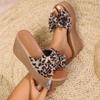 Women's Wedge Slippers Leopard Print Bow Tie Waterproof Platform  Slippers Outdoor Leisure Large Size Summer Zapatillas De Mujer