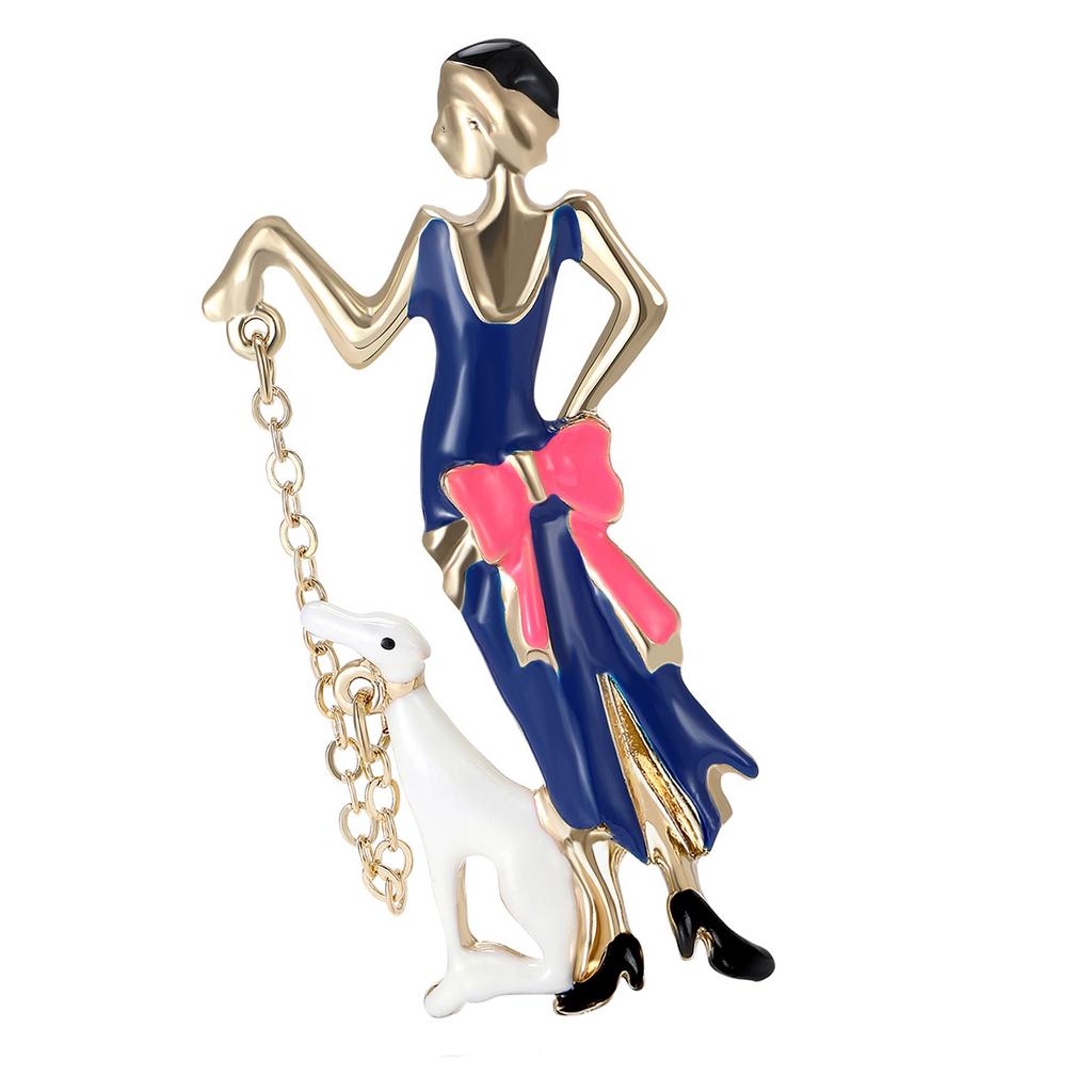 Fashionable Sophisticated Walking Girl Lapel Pin with Dripping Oil Designs Contrast Accessory for Party Supplies Costumes