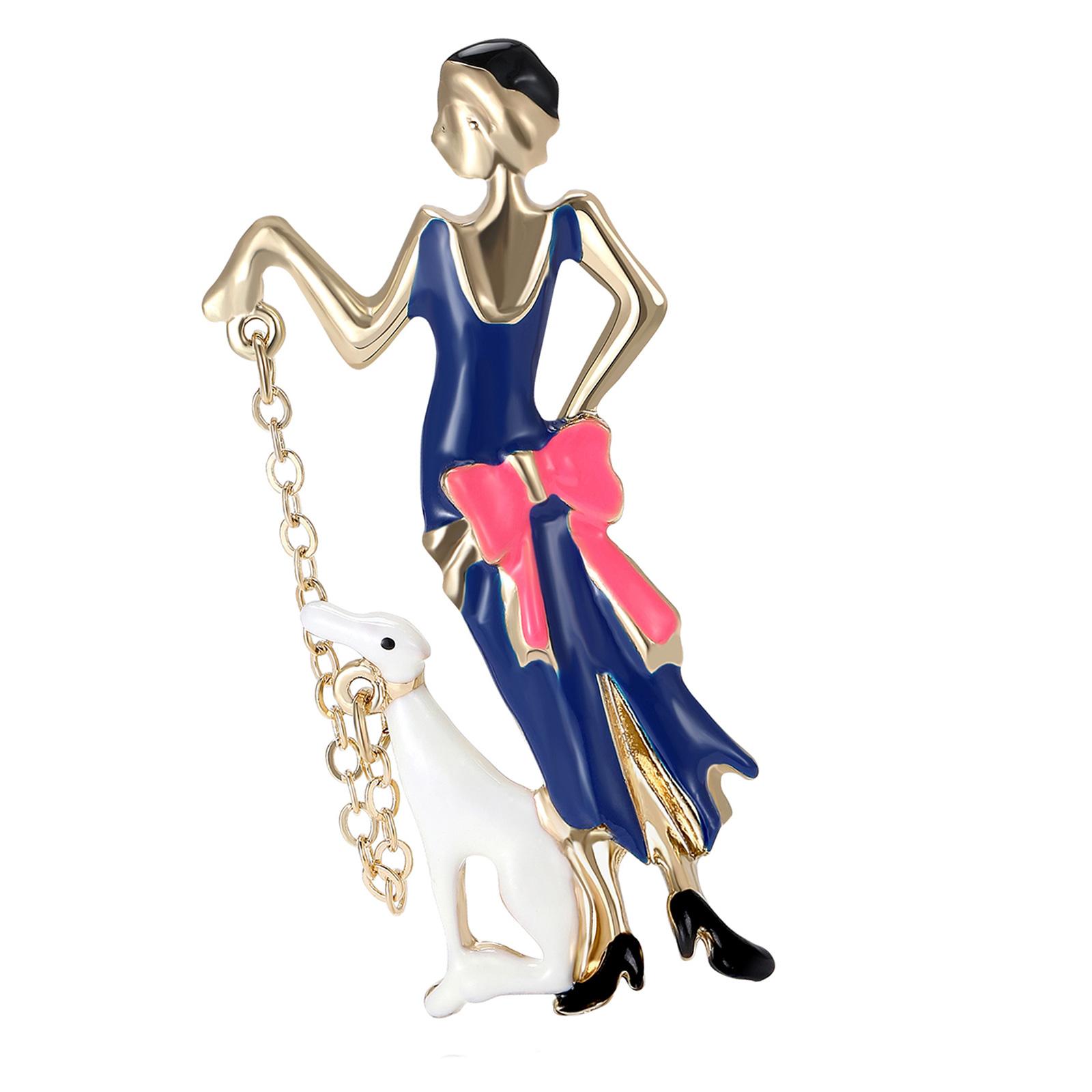 

Модная изысканная булавка на лацкан в виде идущей девушки с капающим масляным дизайном, контрастный аксессуар для костюмов для вечеринок синий