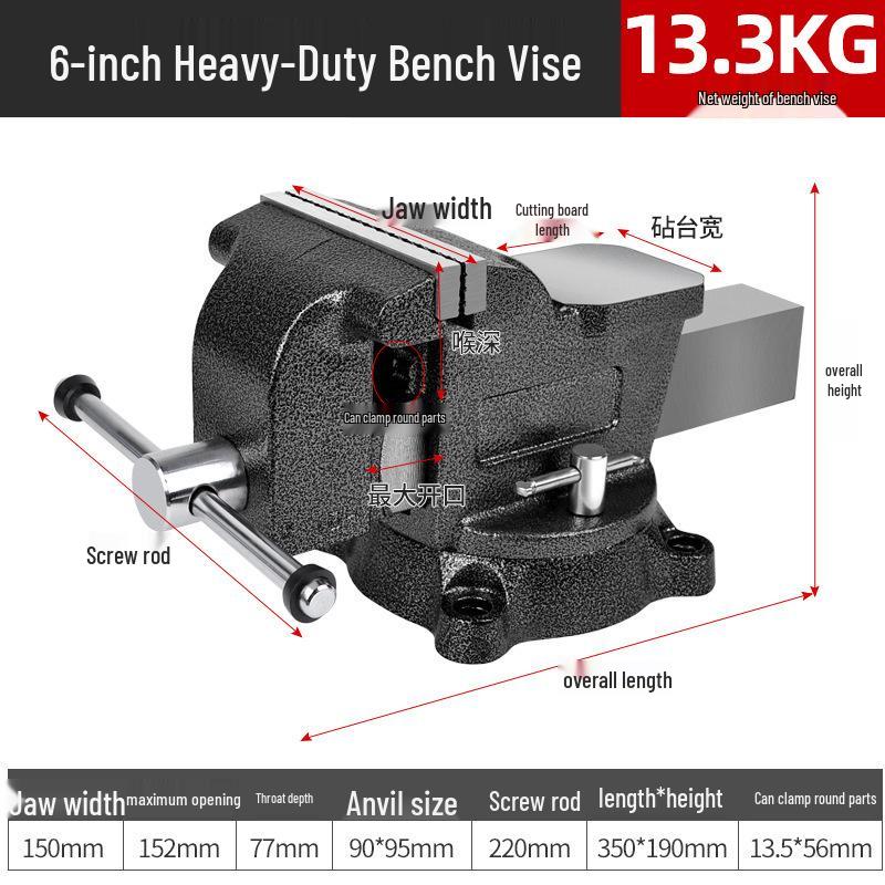 Heavy-Duty Old-Fashioned Multifunctional Bench Vise, 6-10 Inch, for Industrial Use