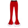 Women's Velvet Christmas Cosplay Faux Fur Adorned Elastic Waist Flare Leg Long Pants Trousers