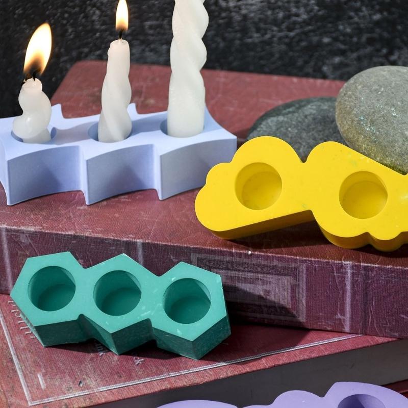 3 Hole Candle Holder Mold Flower Heart Candlestick Silicone Mould Concrete Resin Cast Molds for Wedding Valentines Day