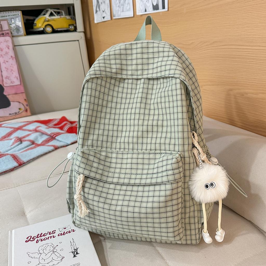 Schoolbag casual large capacity backpack ins style fashion girl Korean version plaid simple college student schoolbag travel backpack