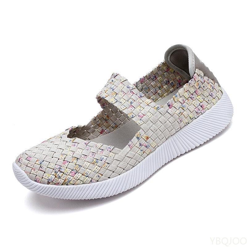Fashion Womens Flats Shoes Summer Sneakers Breath Woven Casual Loafers Soft Walking Shoes Women Tenis Big Size 35-42 Zapatos De Mujer