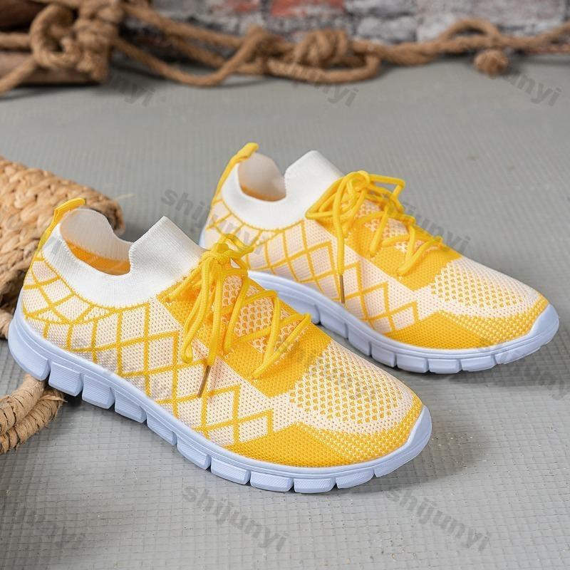 Fashion 2025 New Plus Size Casual Shoes Women's Fashion Comfortable Fly Woven Flat Shoes Mesh Breathable Lightweight Wedge Sneaker