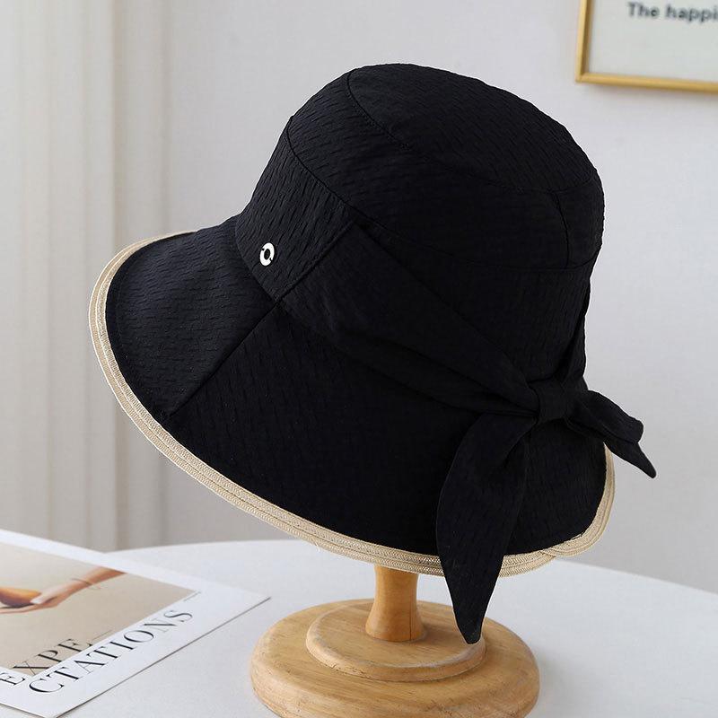 

2026 New Women s Minimalist Bucket Hat, Contrast Trim & Tie Bow Detail Spring Summer Versatile Basin Cap Sunhat 56-58cm чорний