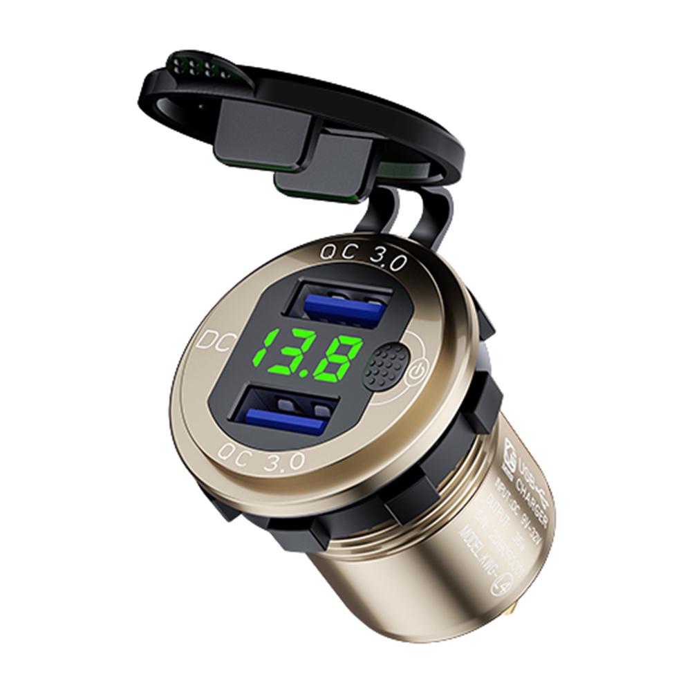 Power Outlet Dual USB LED Light Car Cigarette Lighter Dual USB Charger QC 3.0 Aluminum Alloy Power Plug Outlet Digital Voltmeter