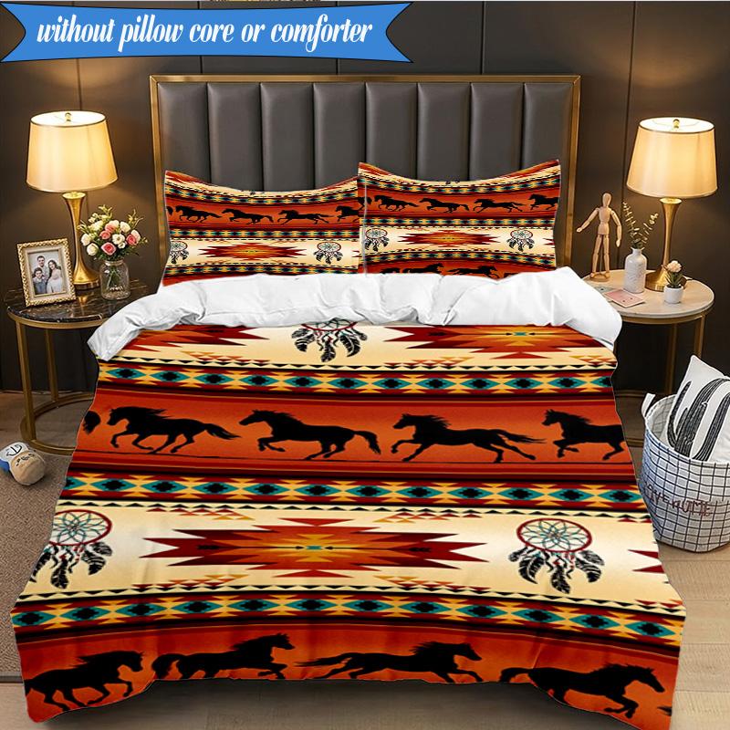 3PCS Native American Pattern Bedding Set,Including 1pc Duvet Cover And 2pcs Pillowcases Perfect for Bedroom, Dormitory, Fan Christmas Gift
