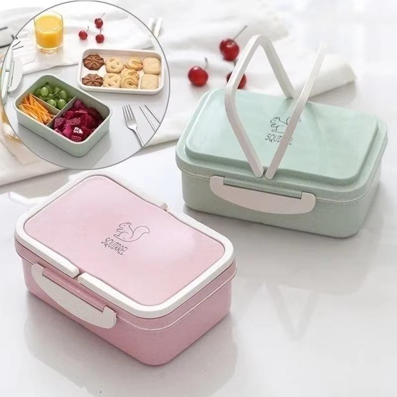 Double-layer Portable Student Office Lunch Box Food Preservation Container Storage Box Lunch Boxs Supplies Household Solid Color