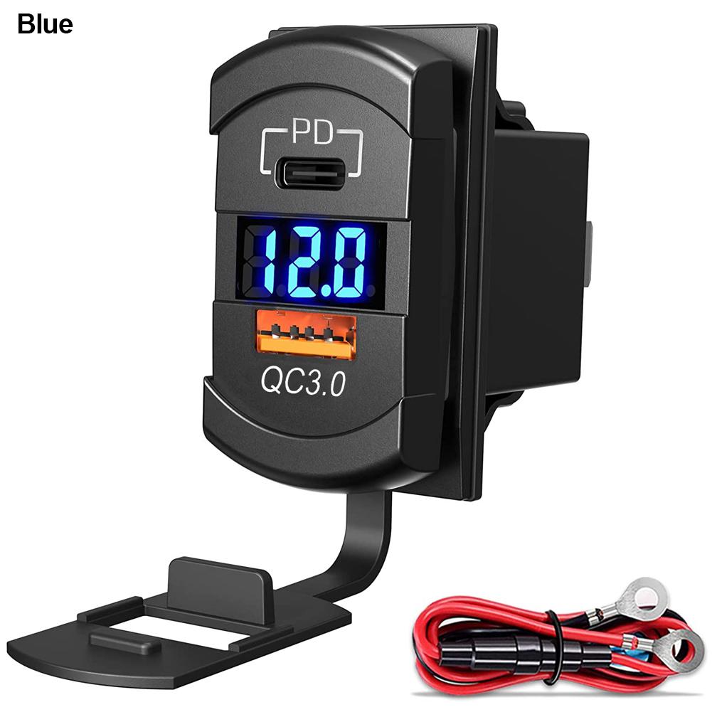 USB C Car Charger PD QC3.0 Dual USB Car Charger Socket 12V 24V Phone Charge Power Adapter for Motorcycle Boat Marine Truck ATV