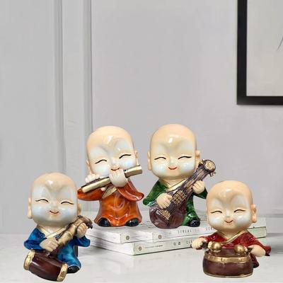 Musical Buddha Decorative Showpiece for Home Decor (Pack of 4, Multicolor)
