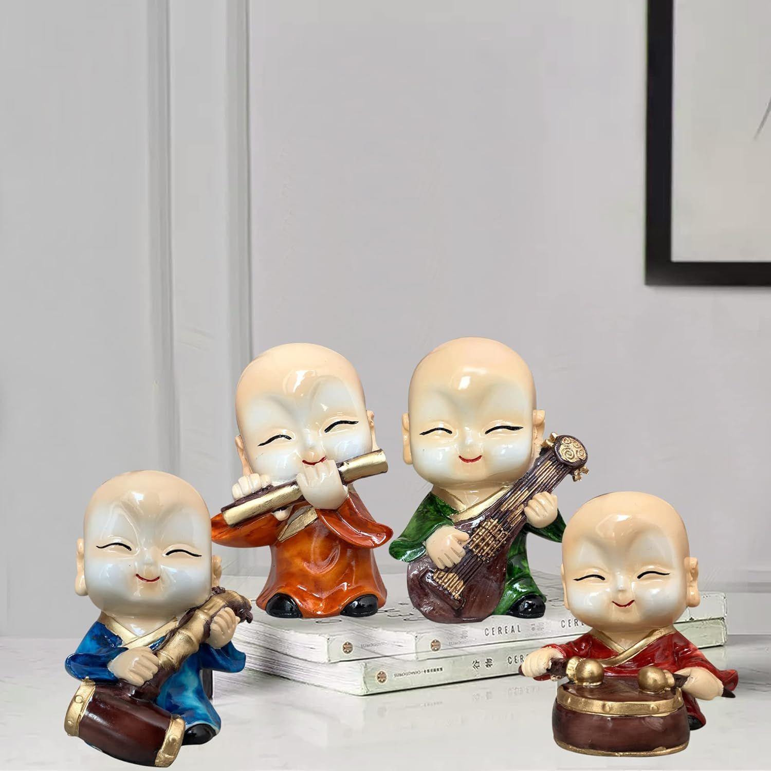 

Musical Buddha Decorative Showpiece for Home Decor (Pack of 4, Multicolor)