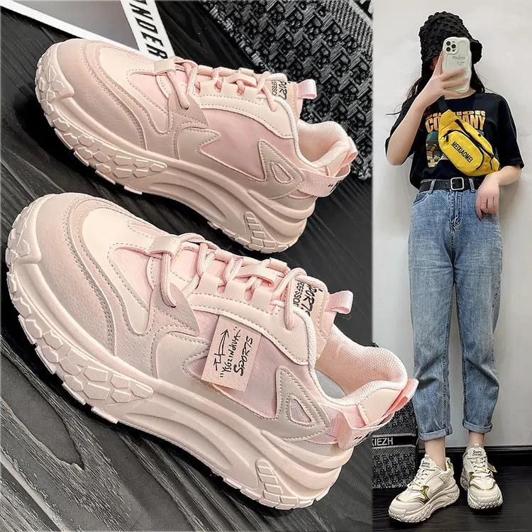 Fashion 2024 Autumn New Father Shoes Thick Soles Match Color Sports Casual Women's New Fashion Women's Shoes