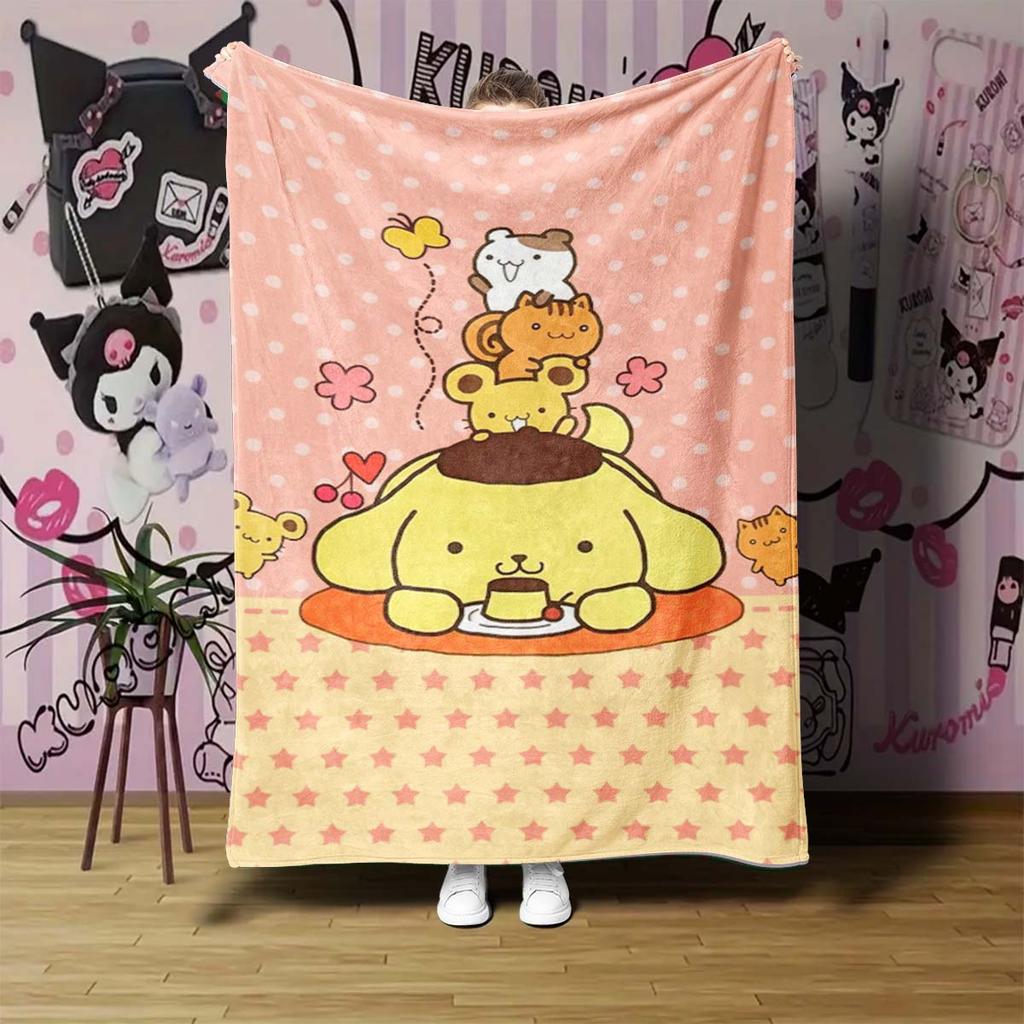 Manta de franela con estampado de PomPompurin, una manta para la siesta, cálida, cómoda y suave, adecuada para sofás, camas, etc.