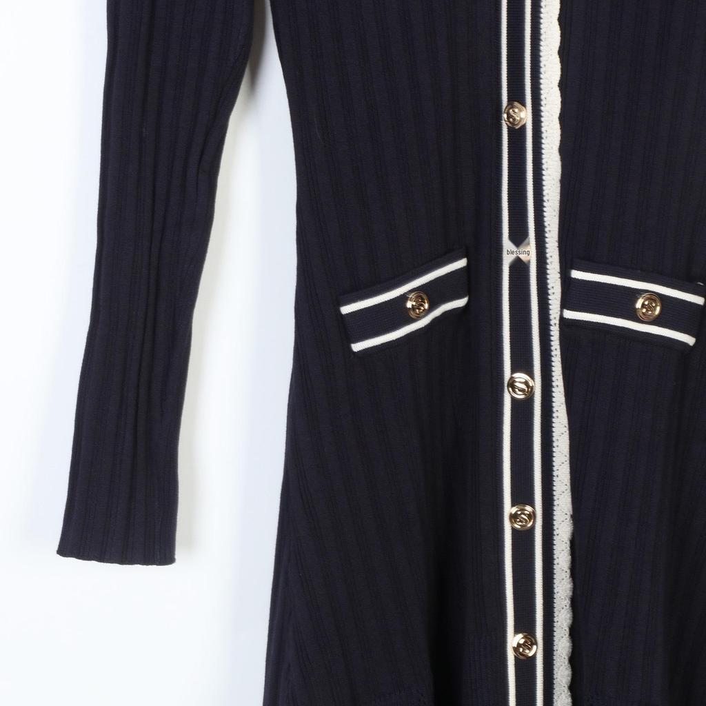 French S Autumn/Winter Polo Lapel Knitted A-Line Dress