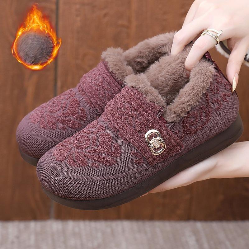 Women's Fur Mouth Large Size Shallow Mouth Soft Sole Autumn and Winter Warm Fur One Snow Boots Fluffy Lined Non-slip Hiking Casual Sports Cotton Shoes