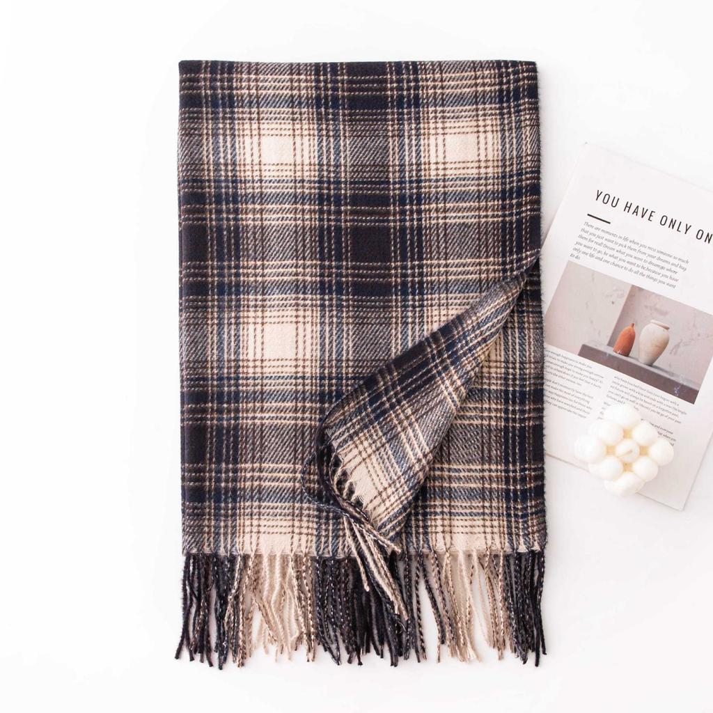 Gentle Gradient Color Small Plaid Scarf High End Girls Winter Couple Student Scarf Warm Thickened Scarf Shawl
