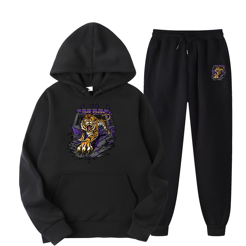 Gothic Retro Fierce Tiger Print Women's Spring and Autumn New Original Design Hoodie Set Pure Cotton Oversized Street