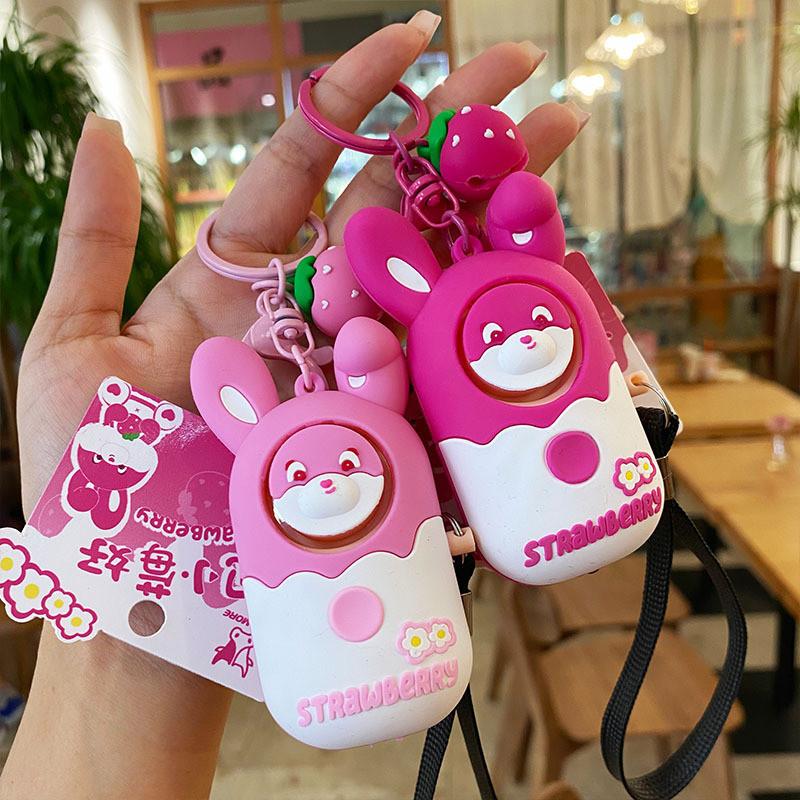 Silicone Cute Strawberry Rabbit Night Light And Alarm Keychain For Accessories Fun