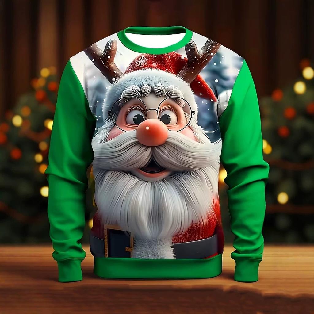 Autumn and Winter Men's Christmas 3D Printed Crew Neck Fashion Versatile Trend Breathable Casual Hoodies & Sweatshirts (men’s)