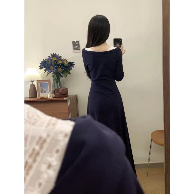 Große Größe Koreanische Version von hochwertigem langärmeligem Kleid für Damen Herbst Bauchbedeckung und dünner Rock, schicker und schöner A-Linien-Rock