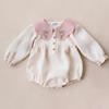 Spring Cotton Linen Infant Girl Romper Long Sleeve Embroidered Baby Bodysuit Newborn Photography Clothing