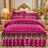 Quilted Velvet Duvet Cover Set Double Bed 220x240 King Size Embroidery Lace Luxury Quilt Cover Solid 2 Pillowcases Soft
