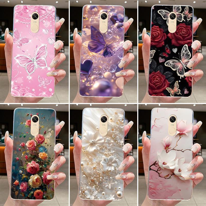 For Xiaomi Redmi Note 4 Case Clear Luxury Butterfly Flower Soft TPU Silicone Phone Cover For Redmi Note 4X Transparent Case