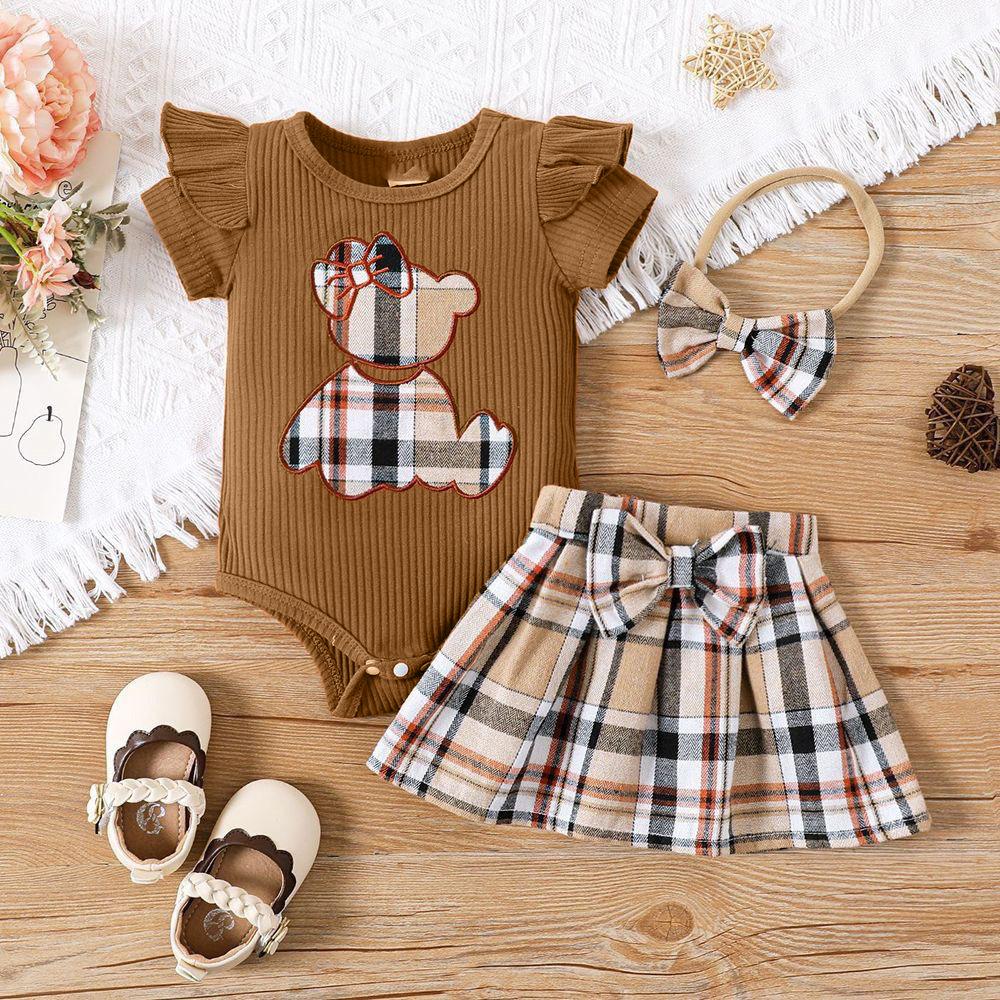 Bambina Neonato Stile Estivo Borsa con Toppa a Orso Ricamata Culatta Triangolare Gilet a Quadretti Farfalla