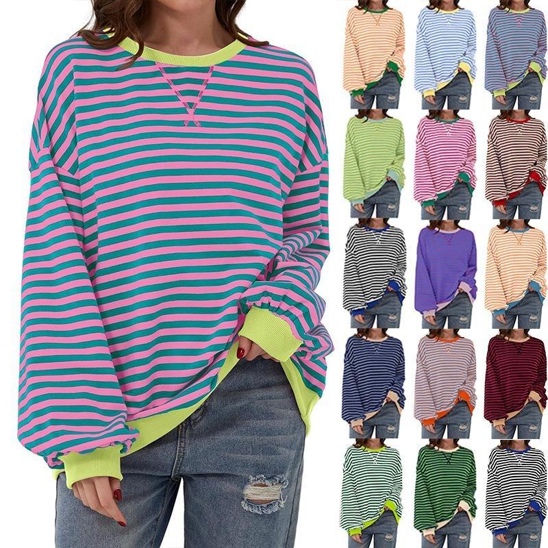 

Women s Striped Round Neck Sweatshirt S