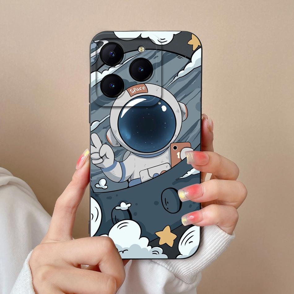 Süßigkeiten-Hülle Für Realme C61 C63 Lustige Astronauten-Flüssigsilikon-Handyhüllen Für Oppo Realme C 63 C 61 Kameraschutz-Rückseite