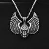 Hip Hop Vintage Wings Skull Pendant Necklace For Women Men Retro Copper Color Stainless Steel Box Chain Neck Rock Jewelry Gifts
