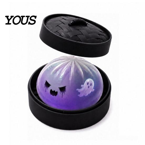 Steamed Bun Sensory Toy Halloween Dumpling Squeeze with Steamer Box, Pumpkin Ghost Bat Decompression for Stress Relief, Party Favors Relief Gadget