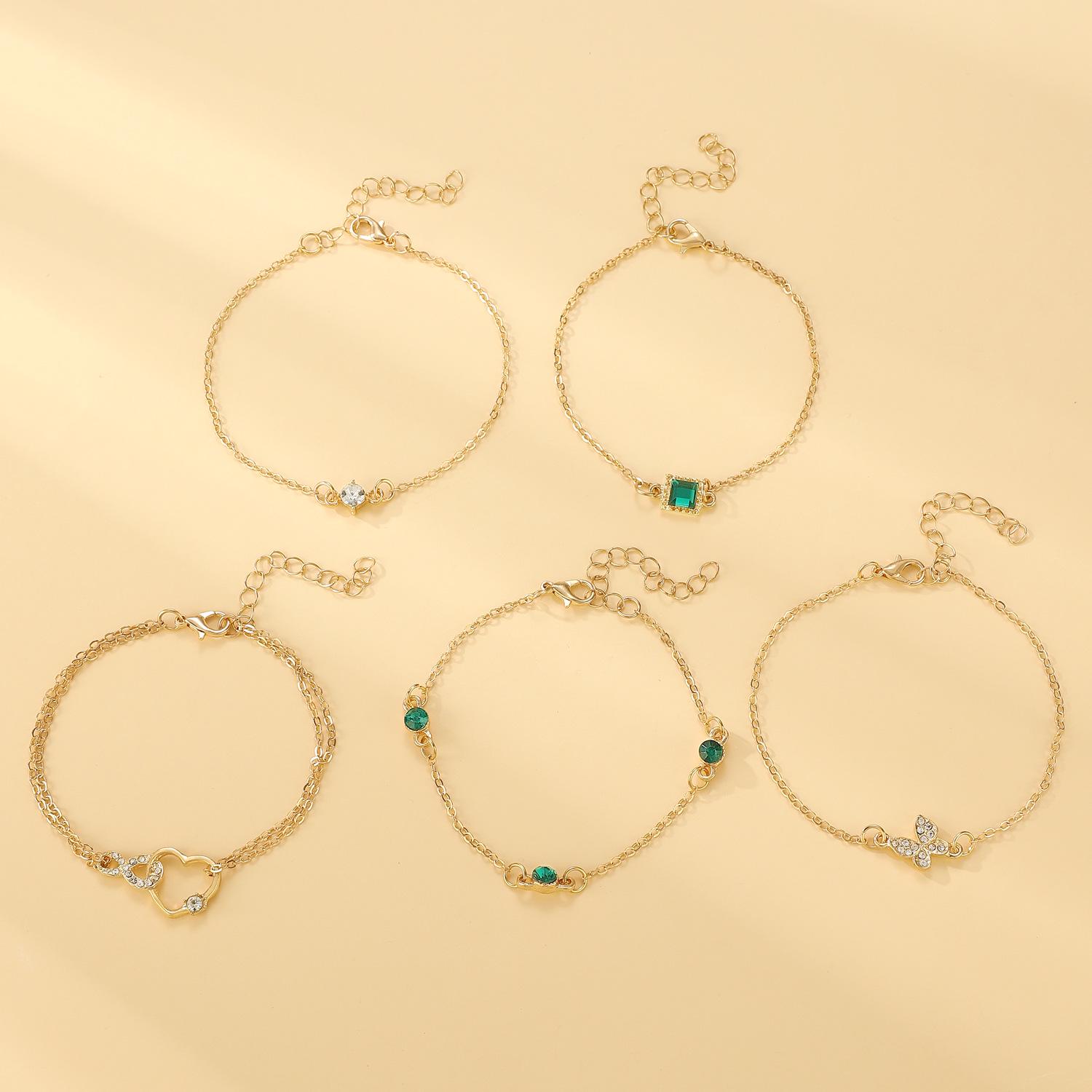 

Евро-американская мода Женский набор из 5 браслетов на ногу с сердечками из стразов, регулируемый и многостильный