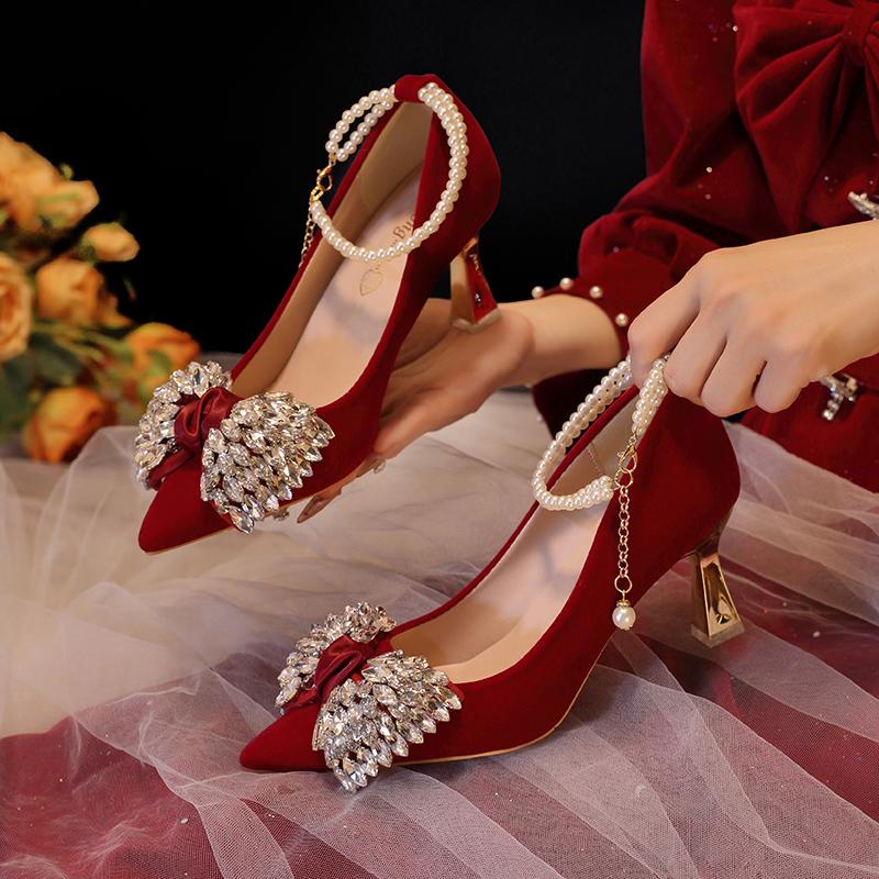 Mote Røde Bryllupssko Damesko 2025 Nye Høye Hæler