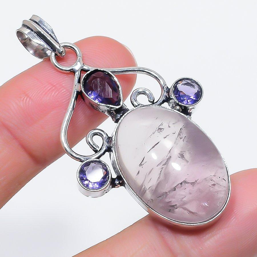 Natural Sage Amethyst, Amethyst 925 Sterling Silver Jewelry Pendant 2.21" A4h34