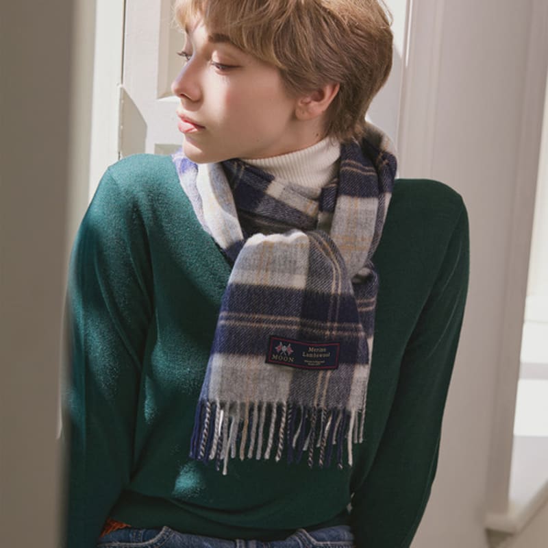 ABRAHAM MOON Merino Wool Muffler 25cm - Semi-Green Silver