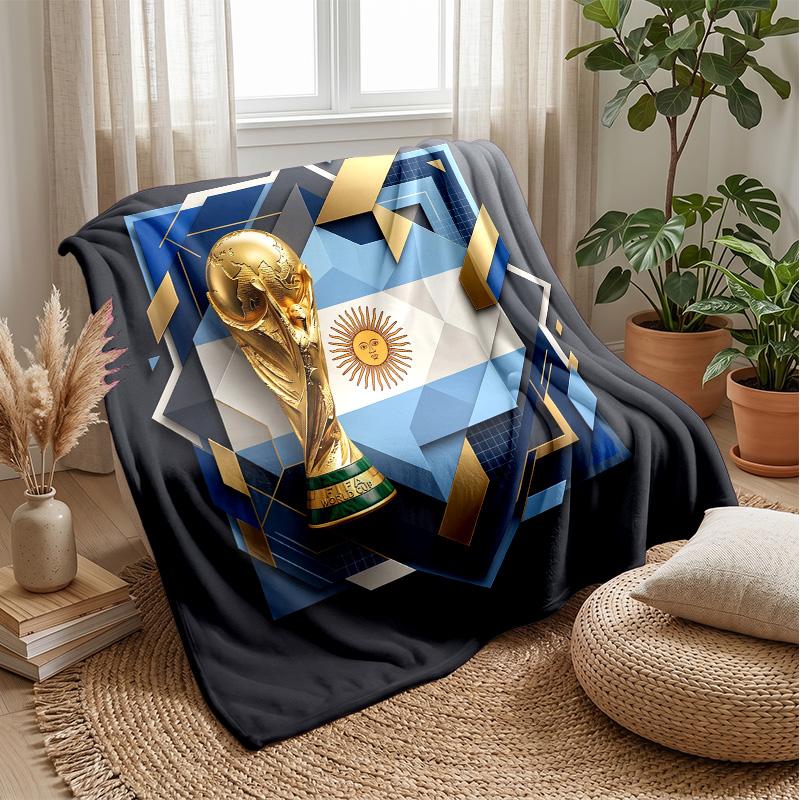 Argentina Football Printed Flannel Blanket Skin Friendly Warm Decorative Throw for Indoor Couch Bed Daily Use
