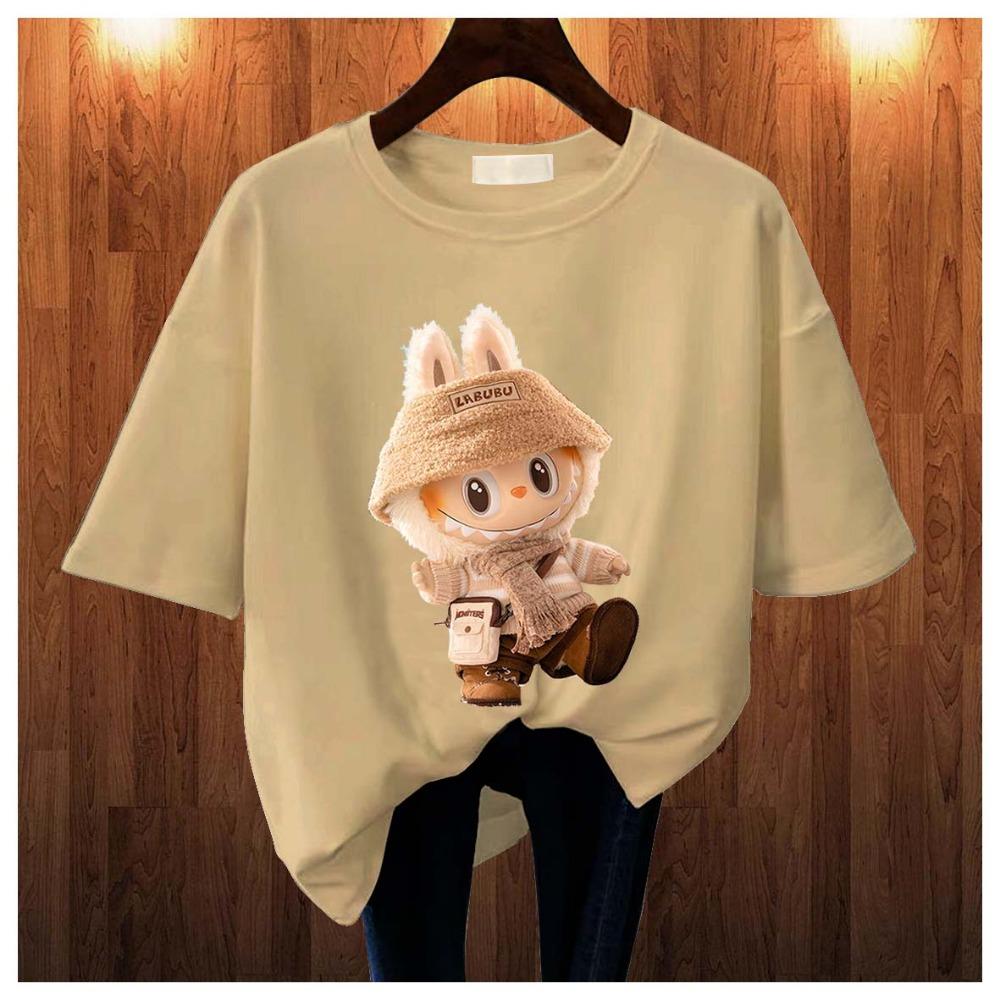 

2025 Popular Children s Clothing Short Sleeved Travel LABUBU Cute Round Neck T-shirt Cartoon Style Girl s Top 110
